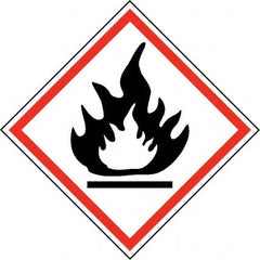 NMC - Hazardous Materials Label, Header: Flammable Warning - Legend: GHS - Graphic, English, Black & Red, 2" Long x 2" High, No Coating - Exact Tooling