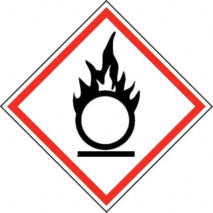 NMC - Hazardous Materials Label, Header: Oxidizer Warning - Legend: GHS - Graphic, English, Black & Red, 2" Long x 2" High, No Coating - Exact Tooling