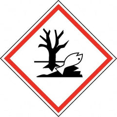 NMC - Hazardous Materials Label, Header: Dangerous for Environment Warning - Legend: GHS - Graphic, English, Black & Red, 2" Long x 2" High, No Coating - Exact Tooling