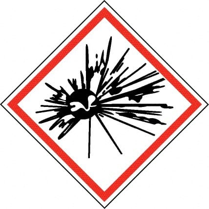 NMC - Hazardous Materials Label, Header: Explosive Warning - Legend: GHS - Graphic, English, Black & Red, 2" Long x 2" High, No Coating - Exact Tooling