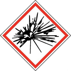 NMC - Hazardous Materials Label, Header: Explosive Warning - Legend: GHS - Graphic, English, Black & Red, 2" Long x 2" High, No Coating - Exact Tooling
