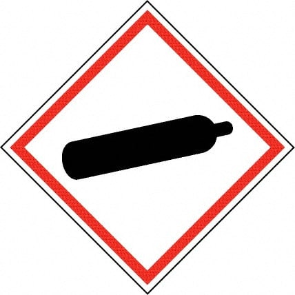 NMC - Hazardous Materials Label, Header: Compressed Gas Warning - Legend: GHS - Graphic, English, Black & Red, 2" Long x 2" High, No Coating - Exact Tooling