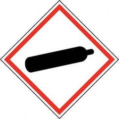 NMC - Hazardous Materials Label, Header: Compressed Gas Warning - Legend: GHS - Graphic, English, Black & Red, 2" Long x 2" High, No Coating - Exact Tooling