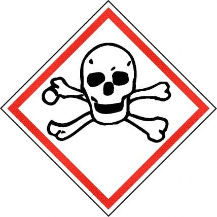 NMC - Hazardous Materials Label, Header: Toxic Warning - Legend: GHS - Graphic, English, Black & Red, 2" Long x 2" High, No Coating - Exact Tooling