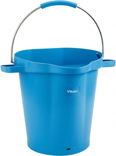 Vikan - 5 Gal, 18" High, Polypropylene Round Blue Single Pail with Pour Spout - Handle Included, 15.4mm Top Length x 18.9" Top Width x 18.9" Top Diam - Exact Tooling