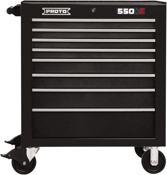 Proto - 8 Drawer 15,134 Lb Capacity Steel Tool Roller Cabinet - 34" Wide x 41" High x 25-1/4" Deep, Ball Bearing Drawer Slides, Black - Exact Tooling