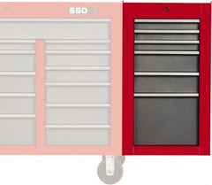 Proto - 6 Drawer Red/Gray Side Cabinet - 19" Wide x 34" High x 25" Deep, Use with 502 Series Box - Exact Tooling