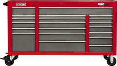 Proto - 20 Drawer Mobile Workstation - 67" Wide x 25-1/4" Deep x 41" High, Steel, Safety Red & Gray - Exact Tooling