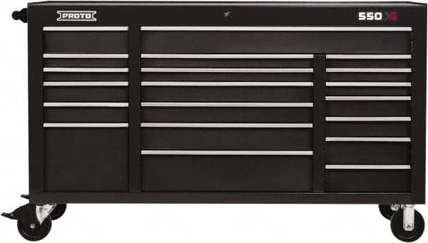 Proto - 20 Drawer Mobile Workstation - 67" Wide x 25-1/4" Deep x 41" High, Steel, Dual Black - Exact Tooling