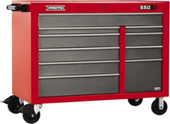 Proto - 10 Drawer Mobile Workstation - 50" Wide x 25-1/4" Deep x 41" High, Steel, Safety Red & Gray - Exact Tooling