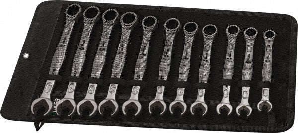 Wera - 11 Piece, 8mm to 19mm, Combination Wrench Set - Metric Measurement Standard, Chrome Vanadium Finish, Comes in Canvas Tool Holster - Exact Tooling