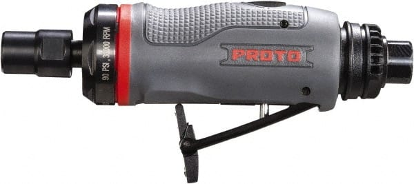 Proto - 1/4" Collet, Straight Handle, Straight Air Die Grinder - 30,000 RPM, Rear Exhaust, 2.7 CFM, 0.3 hp, 90 psi, 1/4" Inlet - Exact Tooling