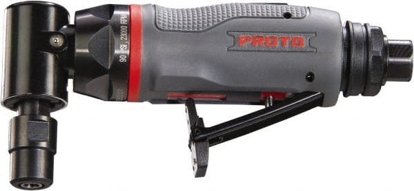 Proto - 1/4" Collet, Angle Handle, Angle Air Die Grinder - 23,000 RPM, Rear Exhaust, 2.7 CFM, 0.3 hp, 90 psi, 1/4" Inlet - Exact Tooling