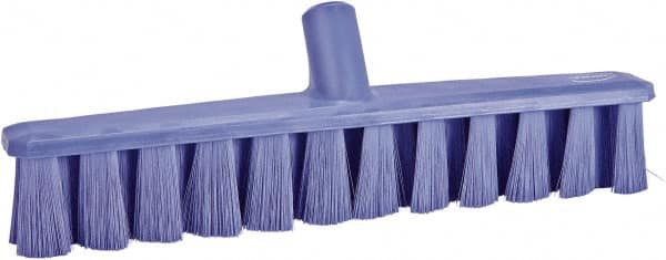 Vikan - 15.25" Fine Particle Polyester Push Broom - 1-7/8" Bristle Length, Plastic Block, European Threaded Handle Connection, Handle Sold Separately - Exact Tooling