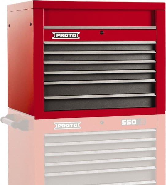 Proto - 6 Drawer Top Tool Chest - 34" Wide x 25-1/4" Deep x 27" High, Steel, Safety Red/Gray - Exact Tooling
