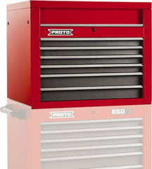 Proto - 6 Drawer Top Tool Chest - 34" Wide x 25-1/4" Deep x 27" High, Steel, Safety Red/Gray - Exact Tooling