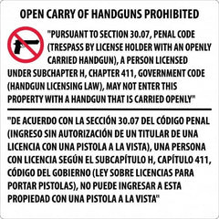 NMC - "Open Carry of Handguns Prohibited", 30" Long x 30" Wide, Aluminum Safety Sign - Square, 0.118" Thick, Use for Accident Prevention - Exact Tooling
