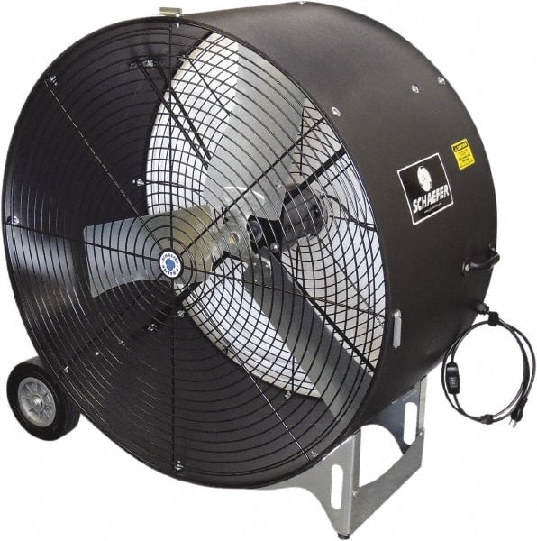 Schaefer Ventilation Equipment - 42" Blade, 3/4 hp, 10,900 & 16,600 CFM, Industrial Circulation Fan - Portable with Wheels, 2 Speed - Exact Tooling