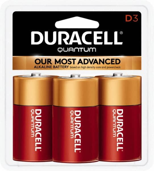 Duracell - Size D, Alkaline, 3 Pack, Standard Battery - 1.5 Volts, Button Tab Terminal, LR20, ANSI 13A Regulated - Exact Tooling