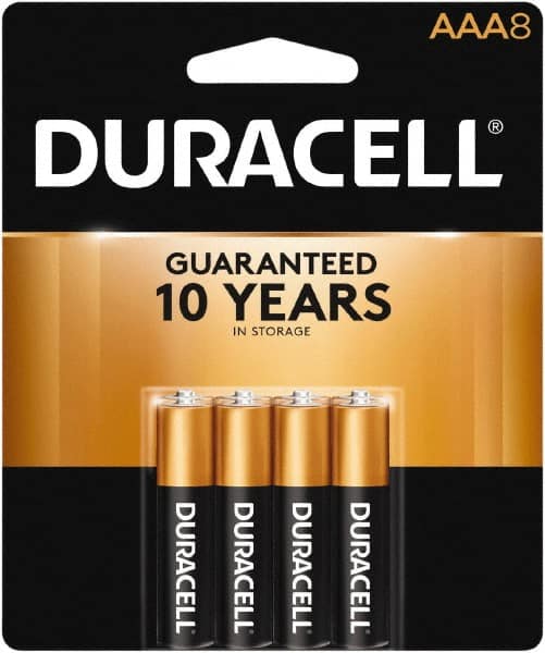 Duracell - Size AAA, Alkaline, 8 Pack, Standard Battery - 1.5 Volts, Button Tab Terminal, LR03, ANSI 24A Regulated - Exact Tooling