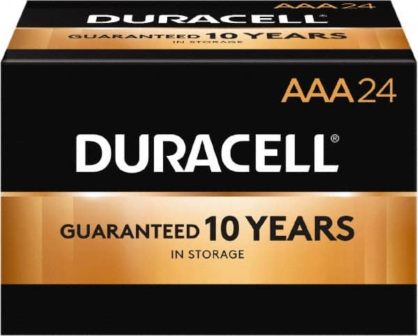 Duracell - Size AAA, Alkaline, 24 Pack, Standard Battery - 1.5 Volts, Button Tab Terminal, LR03, ANSI 24A Regulated - Exact Tooling