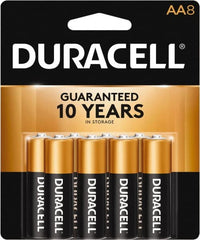 Duracell - Size AA, Alkaline, 8 Pack, Standard Battery - 1.5 Volts, Button Tab Terminal, LR6, ANSI 15A Regulated - Exact Tooling