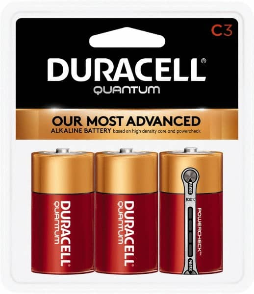 Duracell - Size C, Alkaline, 3 Pack, Standard Battery - 1.5 Volts, Button Tab Terminal, LR14, ANSI 14A Regulated - Exact Tooling