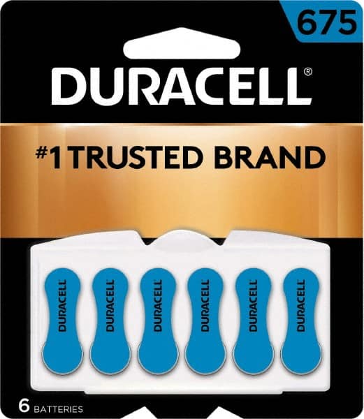 Duracell - Size 675, Zinc Air, 6 Pack, Hearing Aid Battery - 1.4 Volts, Flat Terminal, PR44, ANSI 7003ZD Regulated - Exact Tooling