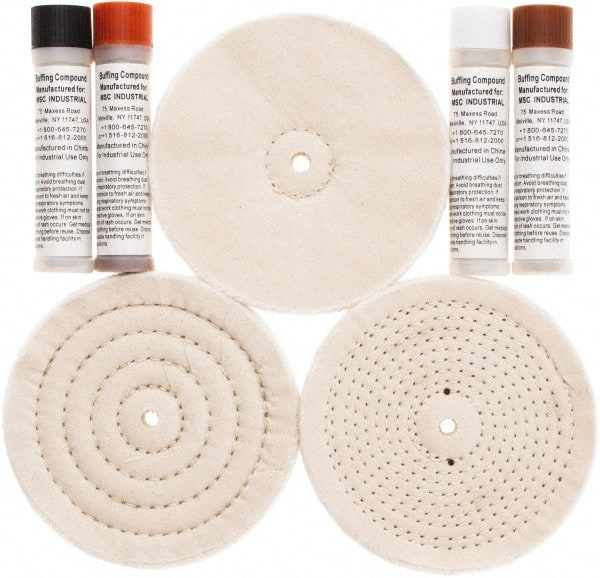 Value Collection - 6" Diam Loose Sewn, Cushion Sewn Buffing Wheel Set - 1/2" Arbor Hole - Exact Tooling