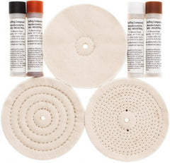 Value Collection - 6" Diam Loose Sewn, Cushion Sewn Buffing Wheel Set - 1/2" Arbor Hole - Exact Tooling