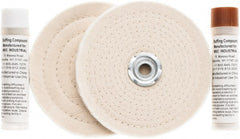 Value Collection - 6" Diam Cushion Sewn, Spiral Sewn Buffing Wheel Set - 1/2 & 7/8" Arbor Hole - Exact Tooling