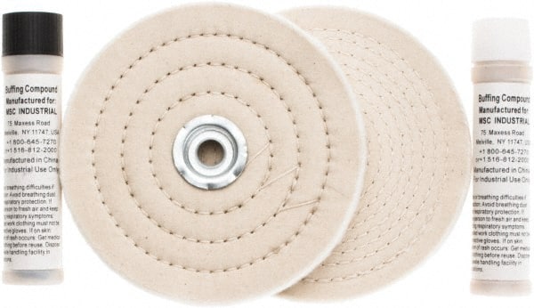 Value Collection - 6" Diam Cushion Sewn, Spiral Sewn Buffing Wheel Set - 1/2 & 7/8" Arbor Hole - Exact Tooling