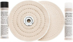 Value Collection - 6" Diam Cushion Sewn, Spiral Sewn Buffing Wheel Set - 1/2 & 7/8" Arbor Hole - Exact Tooling