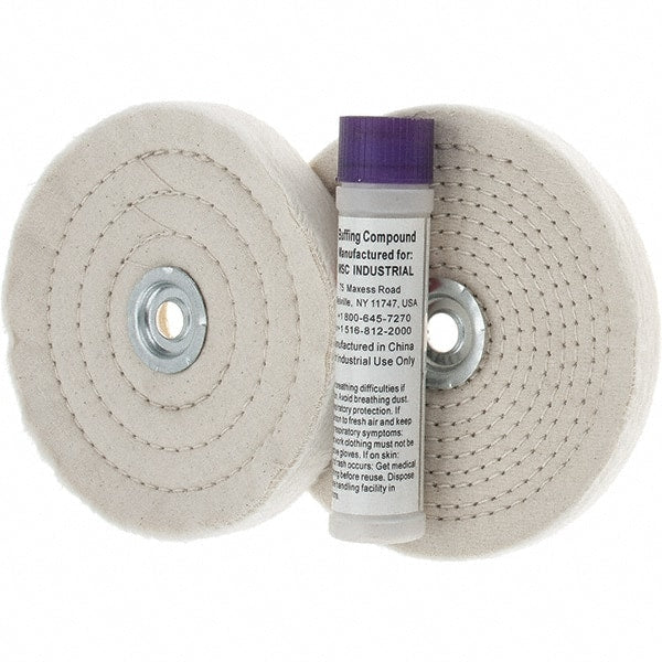Value Collection - 6" Diam Cushion Sewn, Spiral Sewn Buffing Wheel Set - 1/2 & 7/8" Arbor Hole - Exact Tooling
