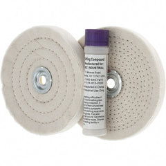 Value Collection - 6" Diam Cushion Sewn, Spiral Sewn Buffing Wheel Set - 1/2 & 7/8" Arbor Hole - Exact Tooling