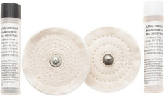 Value Collection - 4" Diam Cushion Sewn, Spiral Sewn Buffing Wheel Set - 1/2" Arbor Hole - Exact Tooling