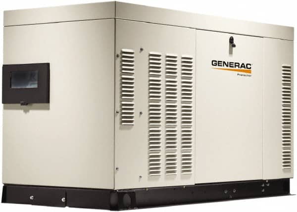 Generac Power - 3 Phase LP & NG Liquid Cooled Standby Power Generator without Transfer Switch - 120/208 V, 48 kW, OHVI, Bisque Aluminum Enclosure, Use 312 (LP) & 638 (NG) to Fuel - Exact Tooling