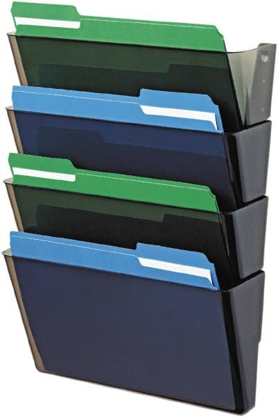 Deflect-o - 13" Wide x 7" High x 4" Deep Plastic Wall File - 4 Compartments, Smoke - Exact Tooling
