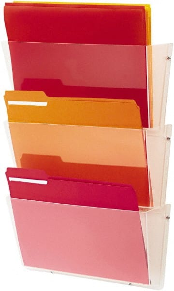 Deflect-o - 14-1/2" Wide x 6-1/2" High x 3" Deep Plastic Wall File - 3 Compartments, Clear - Exact Tooling
