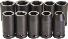 Proto - 10 Piece 3/4" Drive Black Finish Deep Well Impact Socket Set - 6 Points, 19mm to 33mm Range, Metric Measurement Standard - Exact Tooling