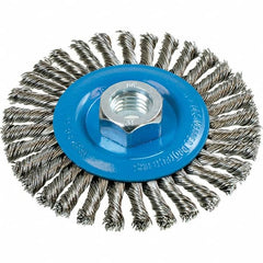 WALTER Surface Technologies - 4" OD, 5/8-11 Arbor Hole, Stringer Bead Stainless Steel Wheel Brush - 3/16" Face Width, 0.02" Filament Diam, 20,000 RPM - Exact Tooling