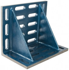 Interstate - 20" Wide x 12" Deep x 16" High Cast Iron Machined Angle Plate - Slotted Plate, Through-Slots on Surface, Double Web, Single Plate - Exact Tooling