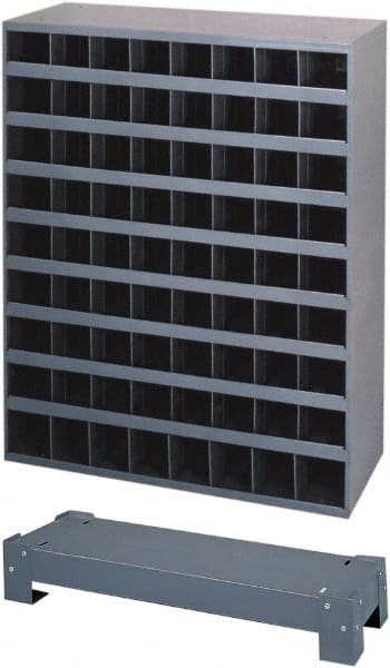 Durham - 72 Bin Bin Shelving Unit with Openings and Base - 12 Inch Overall Depth x 42 Inch Overall Height, Gray Steel Bins - Exact Tooling