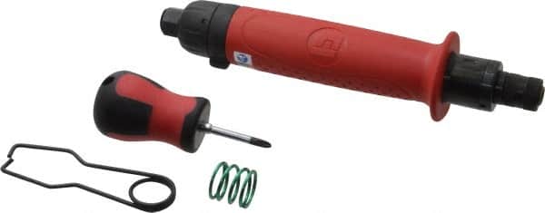 Universal Tool - 1/4" Bit Holder, 1,100 RPM, Inline Handle Air Screwdriver - 5 to 45 In/Lb Torque, 4 CFM - Exact Tooling