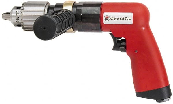 Universal Tool - 1/2" Reversible Keyed Chuck - Pistol Grip Handle, 400 RPM, 4.6 CFM, 0.8 hp, 90 psi - Exact Tooling