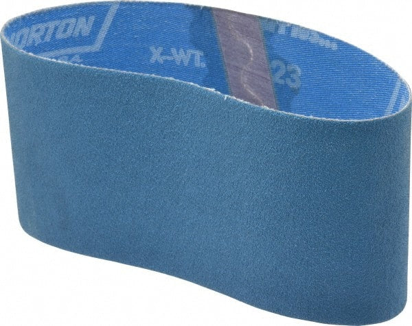 Norton - 3-1/2" Wide x 15-1/2" OAL, 80 Grit, Zirconia Alumina Abrasive Belt - Zirconia Alumina, Medium, Coated, X Weighted Cloth Backing, Series R823 - Exact Tooling