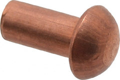 Made in USA - 1/8" Body Diam, Round Copper Solid Rivet - 1/4" Length Under Head - Exact Tooling