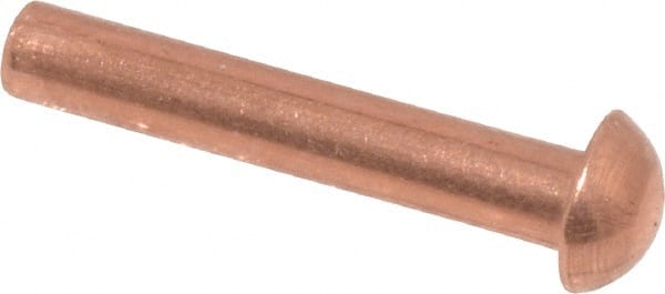 Made in USA - 1/8" Body Diam, Round Copper Solid Rivet - 3/4" Length Under Head - Exact Tooling
