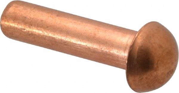 Made in USA - 1/4" Body Diam, Round Copper Solid Rivet - 1" Length Under Head - Exact Tooling