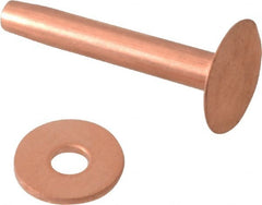 Made in USA - #10 Wire Body Diam, Flat Copper Belt Rivet with Washer - 1" Length Under Head, 7/16" Head Diam - Exact Tooling